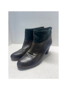 Laboratorigarbbo Italy Leather Suede Ankle Boots Green Brown Block Heel 38.5 8.5